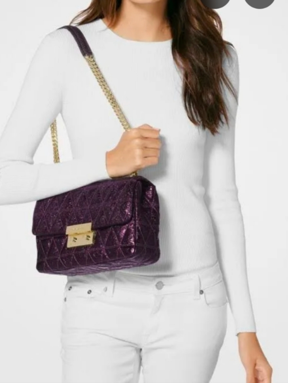 Michael Kors Sloan Dark Purple Shimmery Quilted Bag
